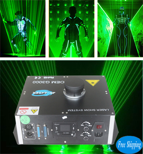 Free Shipping 3000MW PC Controlled SD Card Green LaserMan Projector